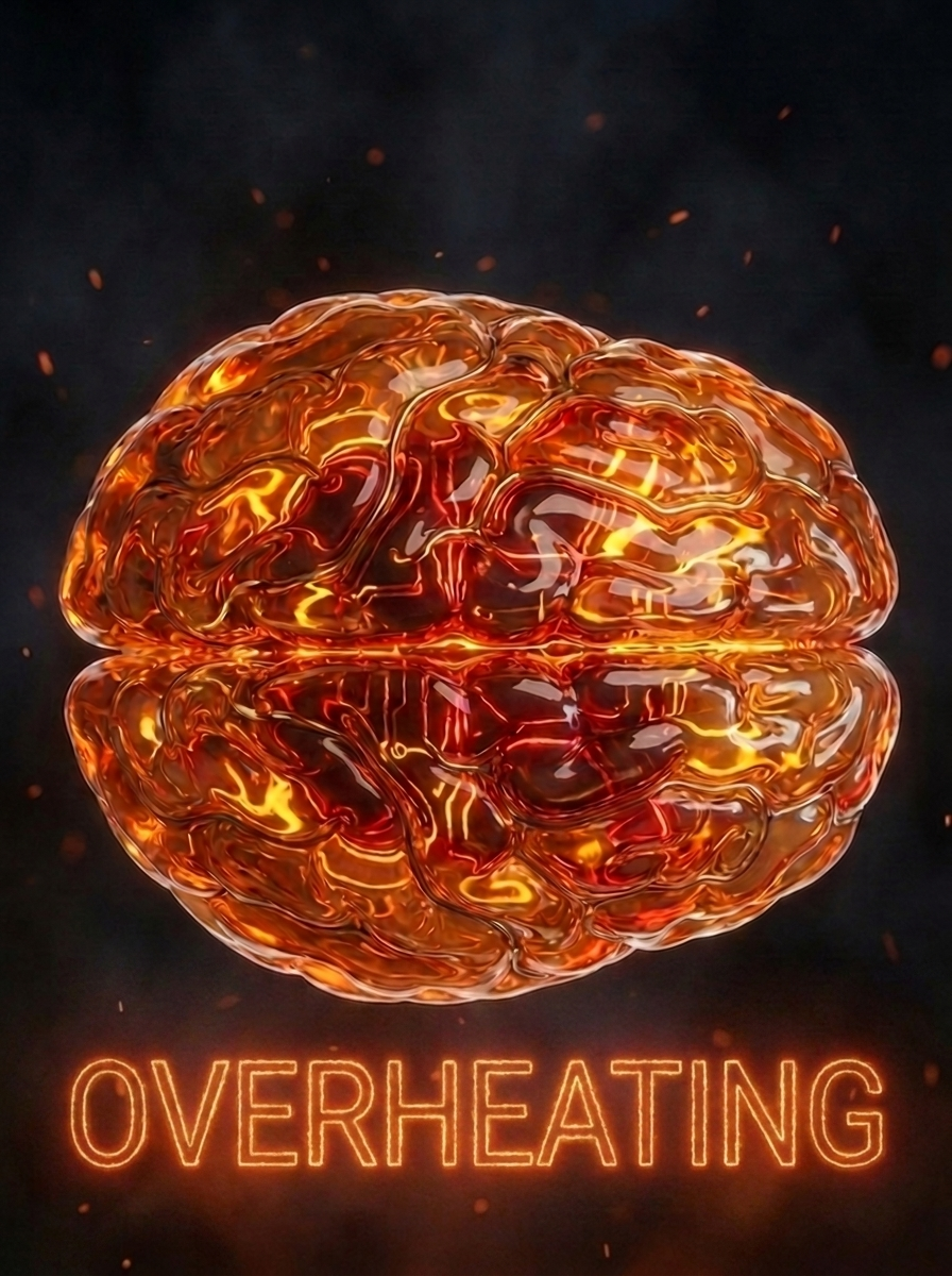 Brain overheating - inflamed, burning under cognitive load.